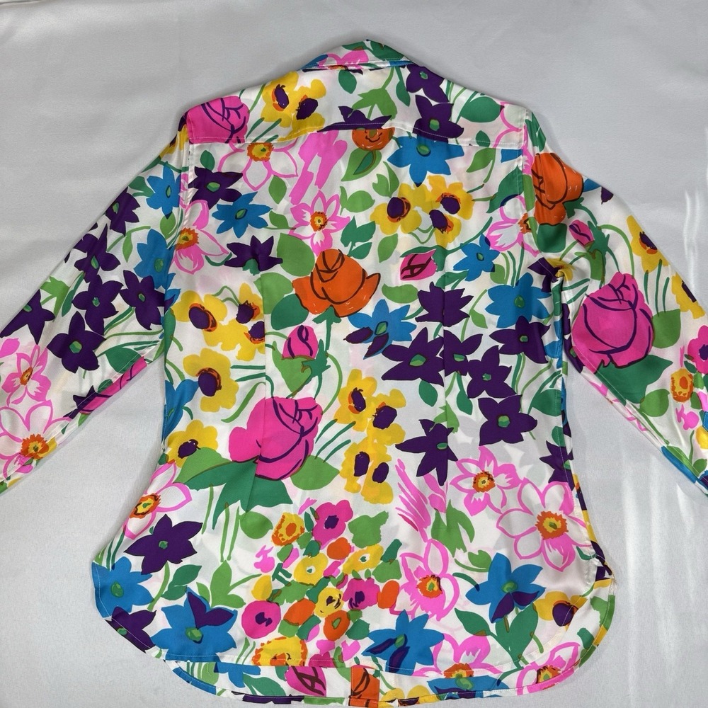 J.Crew Collection 6 Women Spring Silk Floral Button Down Shirt Bold Vibrant Fun - Picture 3 of 10